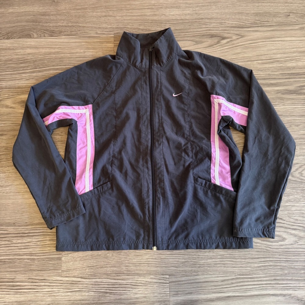 Vintage Y2K Nike Track Jacket Grey Purple Stripe Full Zip Windbreaker L 14-16